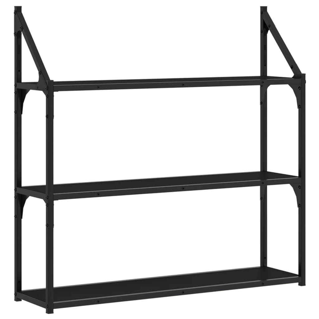 3-Tier Wall Shelf Black 80x21x78.5 cm Engineered Wood