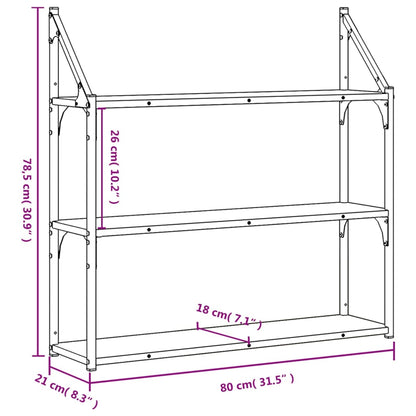 3-Tier Wall Shelf Grey Sonoma 80x21x78.5 cm Engineered Wood