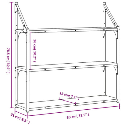 3-Tier Wall Shelf Brown Oak 80x21x78.5 cm Engineered Wood