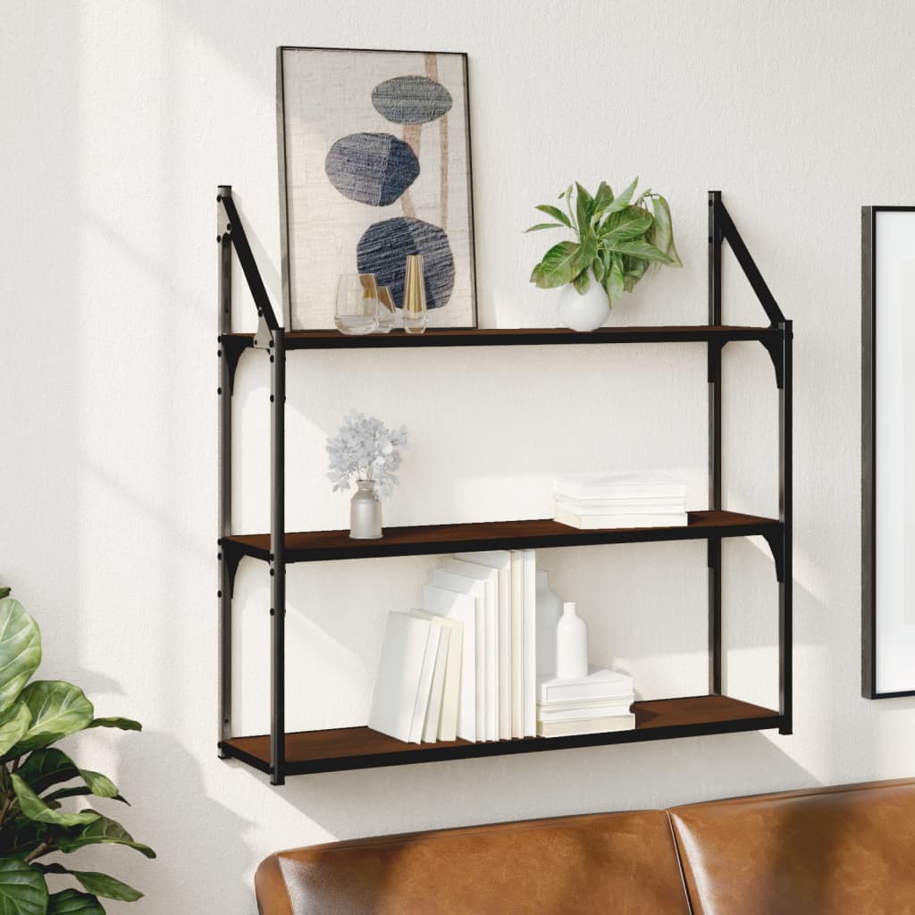 3-Tier Wall Shelf Brown Oak 80x21x78.5 cm Engineered Wood