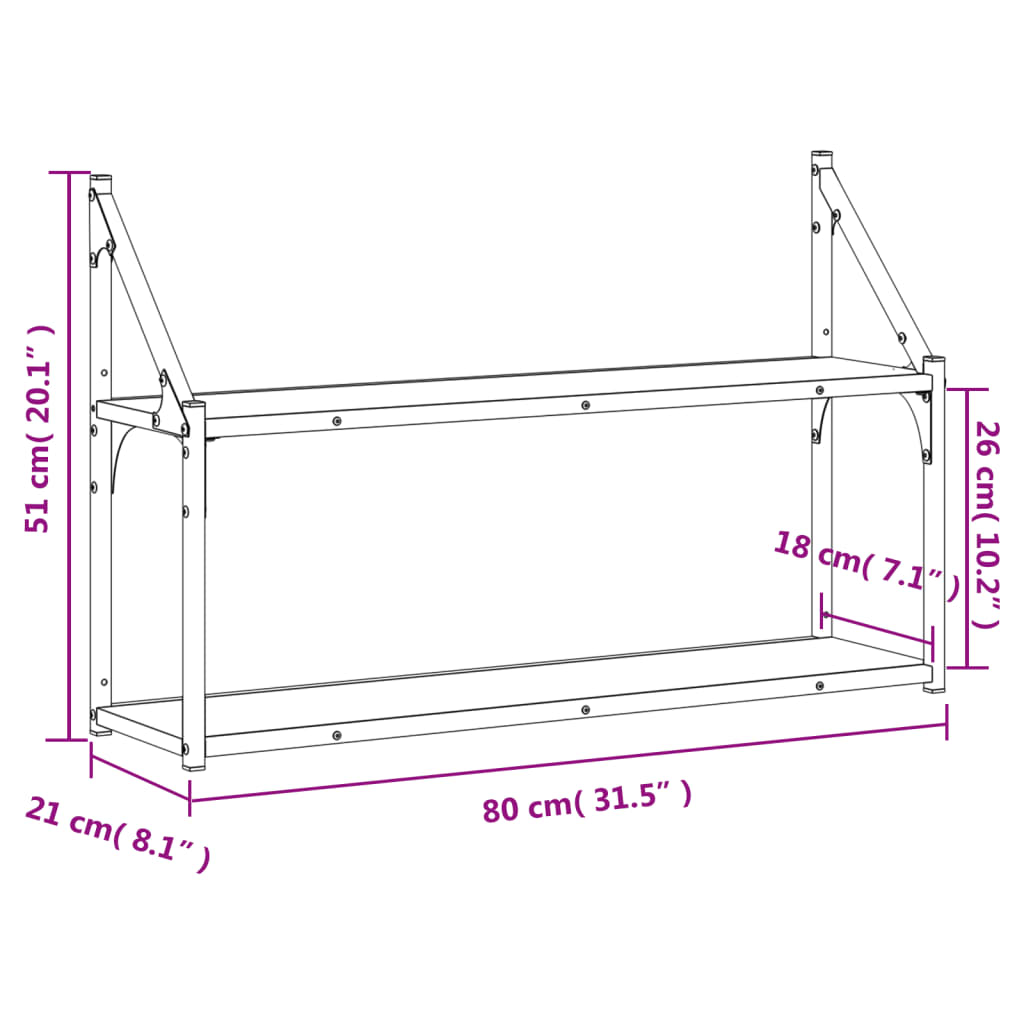 2-Tier Wall Shelf Black 80x21x51 cm Engineered Wood