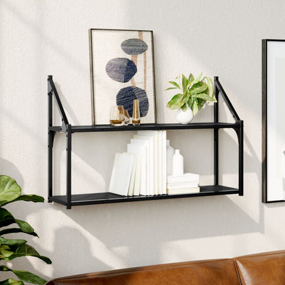 2-Tier Wall Shelf Black 80x21x51 cm Engineered Wood