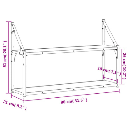 2-Tier Wall Shelf Grey Sonoma 80x21x51 cm Engineered Wood